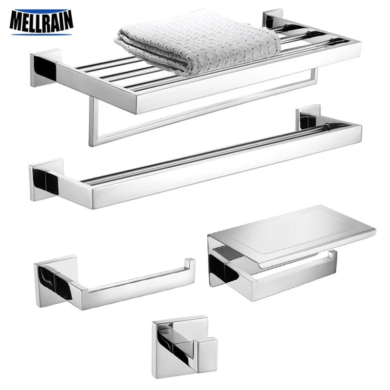 Accesorios de Baño de Acero Inoxidable, Espejo Cromado Pulido, Toallero, Portarrollos de Papel Higiénico, Barra para Toallas, Gancho