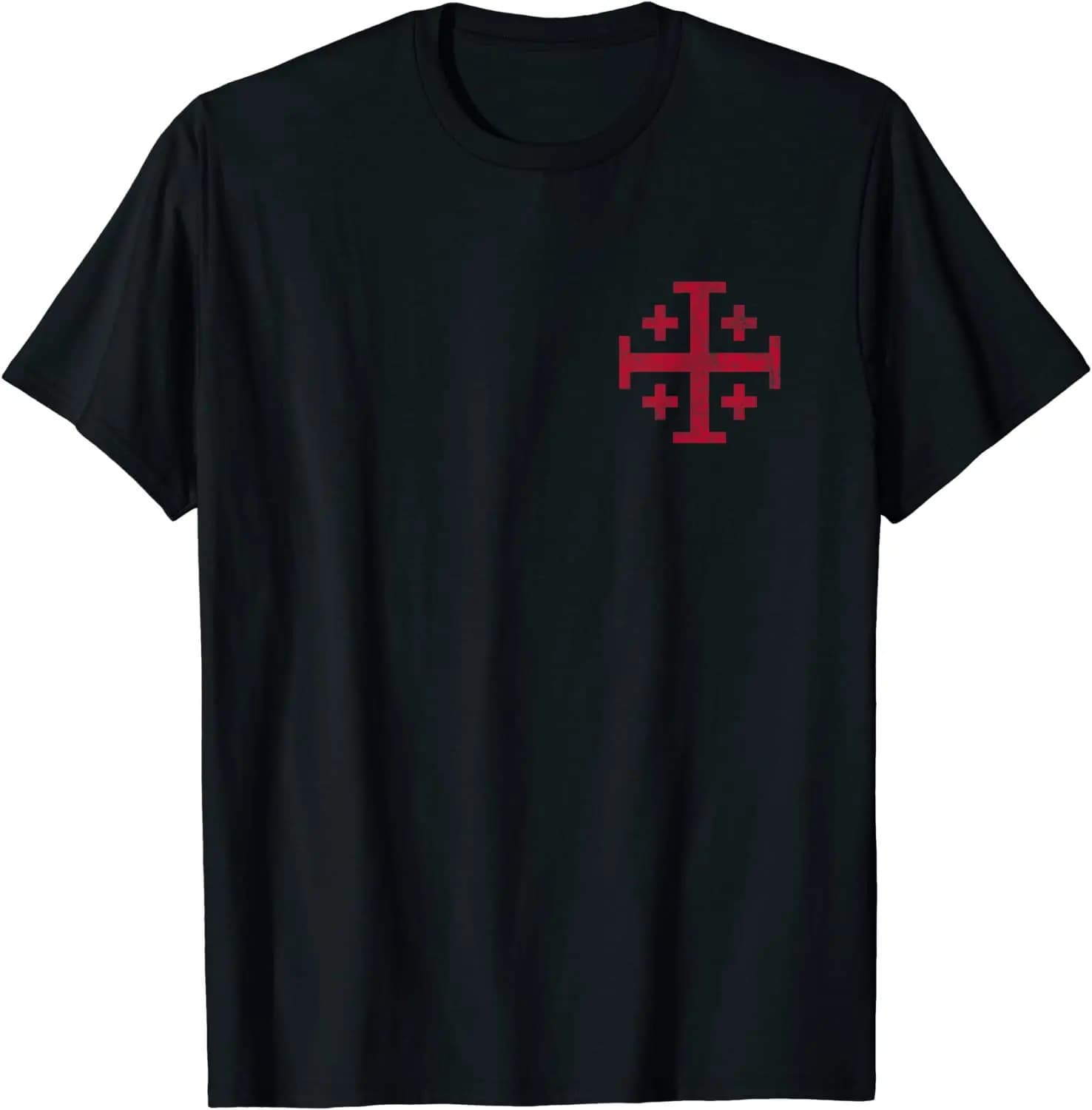 Camiseta de caballero templario, cruz de Jerusalén, Reino de Jerusalén, informal, de manga corta, 100% algodón, cuello redondo, verano