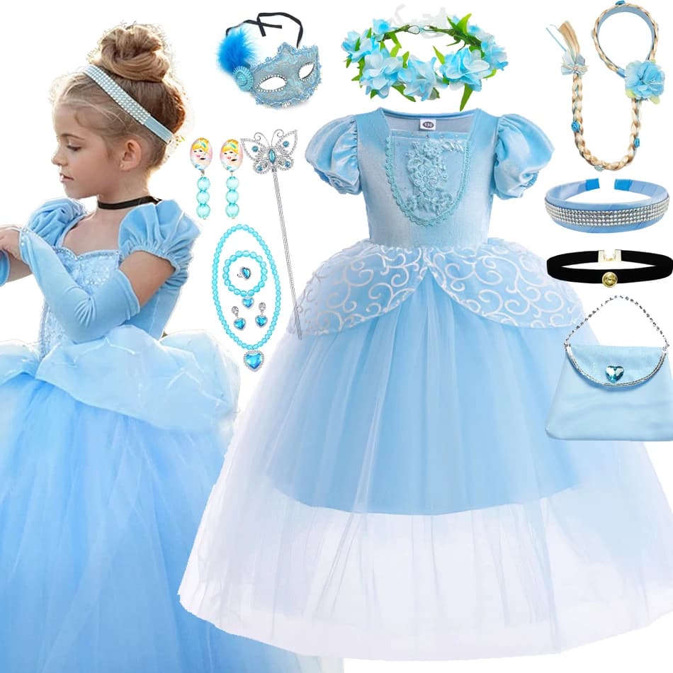 Vestido de Cenicienta para niña, disfraz de princesa de Halloween, vestidos de baile de terciopelo, ropa, tutú de malla, disfraz Floral 2-10T
