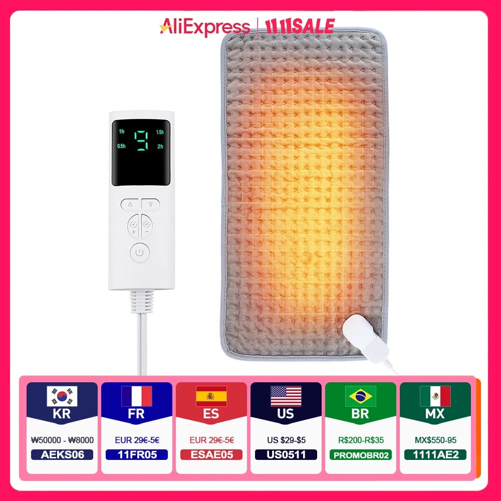 Manta calefactora eléctrica de 58x29CM, estera calefactora, almohadilla de lámina eléctrica para cama, sofá, mantas térmicas cálidas para