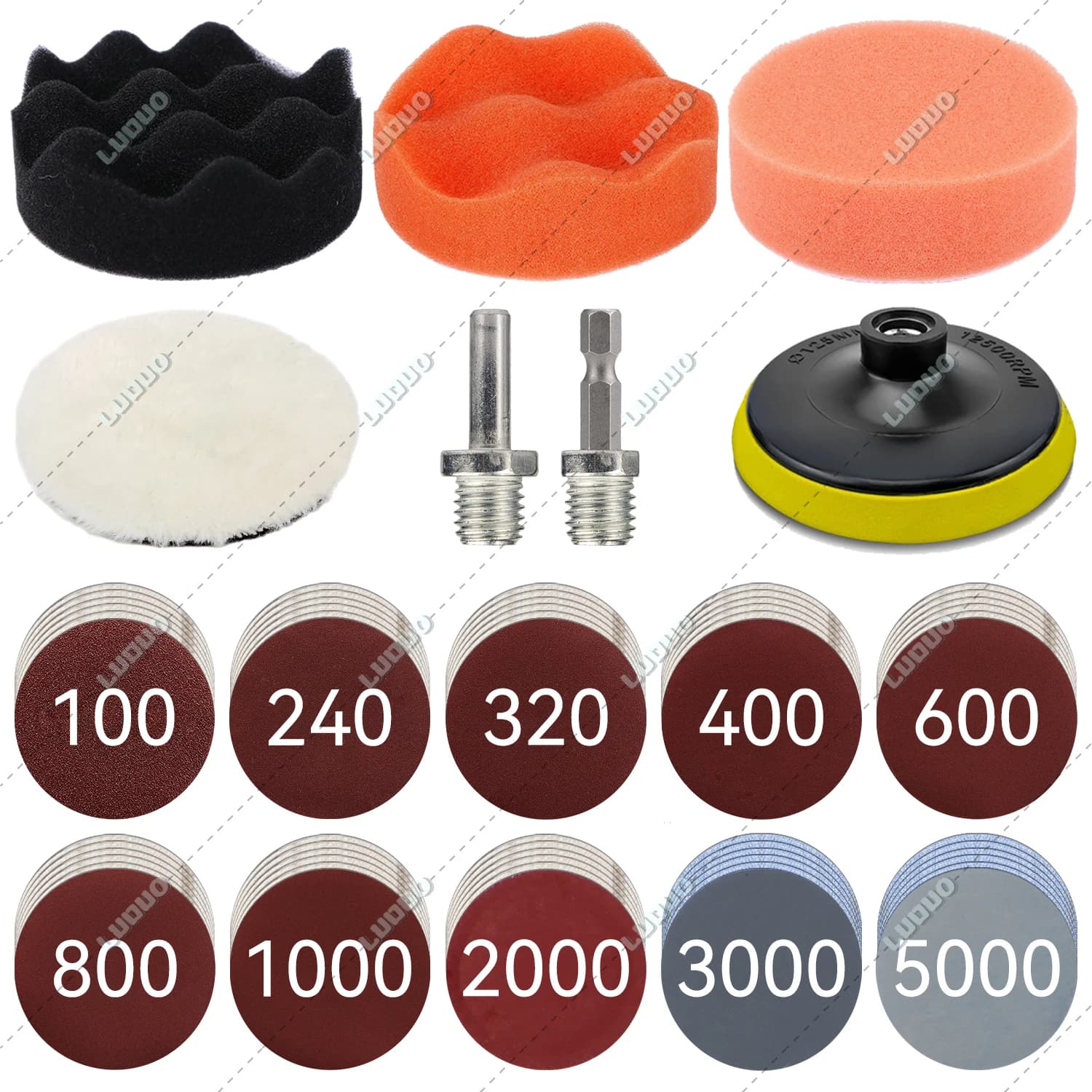Esponja para pulir detalles de coches, almohadilla de lana, papel de lija para restauración de faros, para lijar, encerado, limpieza y lavado,