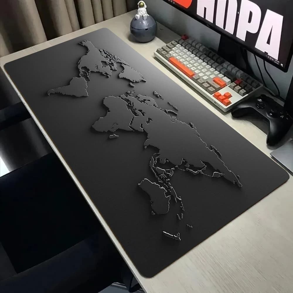 Alfombrilla de ratón con diseño de mapa degradado en negro y gris, alfombrilla de escritorio con borde cosido, alfombrillas de juego duraderas y