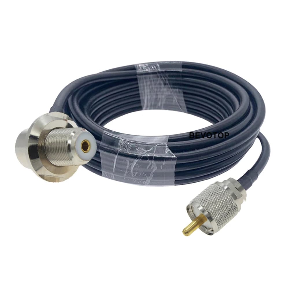 BEVOTOP largo UHF PL259 macho a UHF SO239 conector hembra de ángulo recto para antena de Radio móvil de coche Cable coaxial RG58 50 Ohm