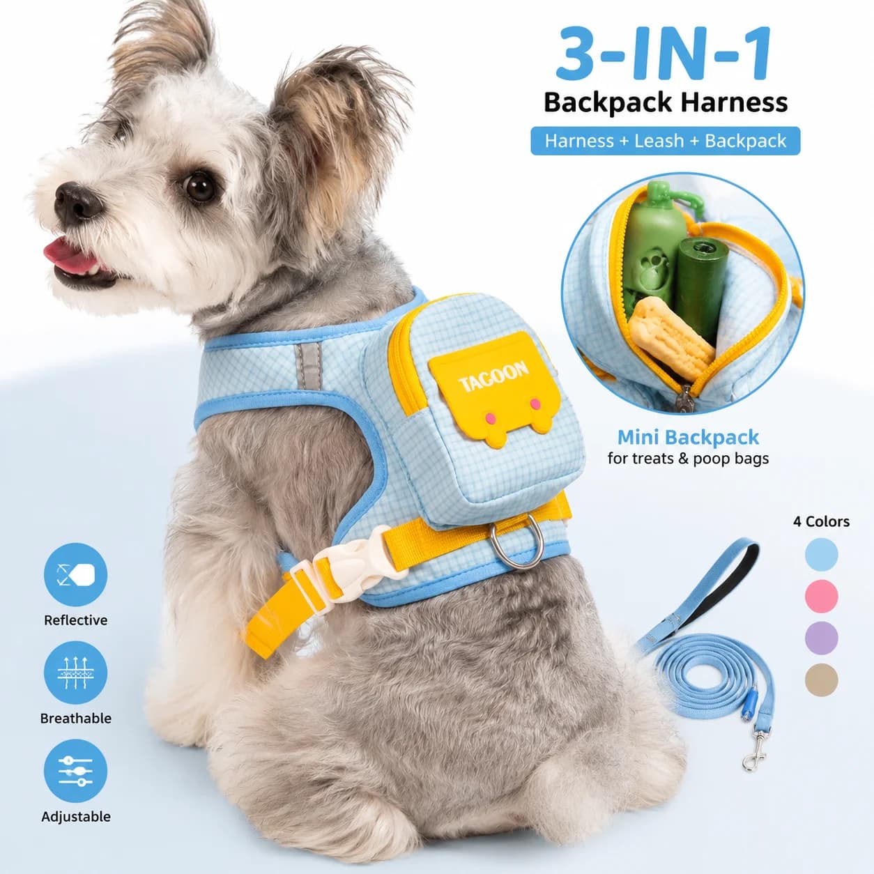 Arnés de mochila para perro con correa, chaleco reflectante suave para mascotas pequeñas y medianas, conjunto de arnés ajustable para caminar