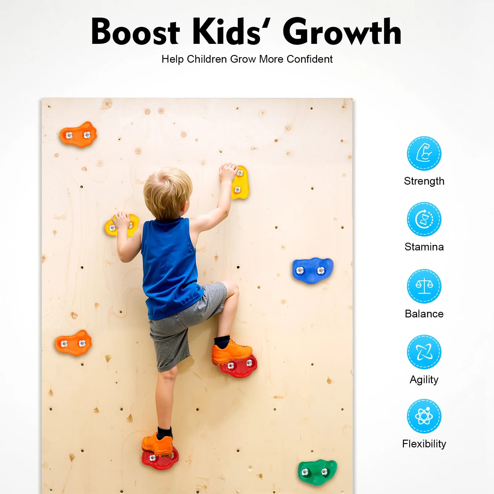 Presas de Escalada de PE: Capacidad de 220 LBS, Superficie Esmerilada, Colores Vibrantes para Entrenamiento de Niños y Adultos