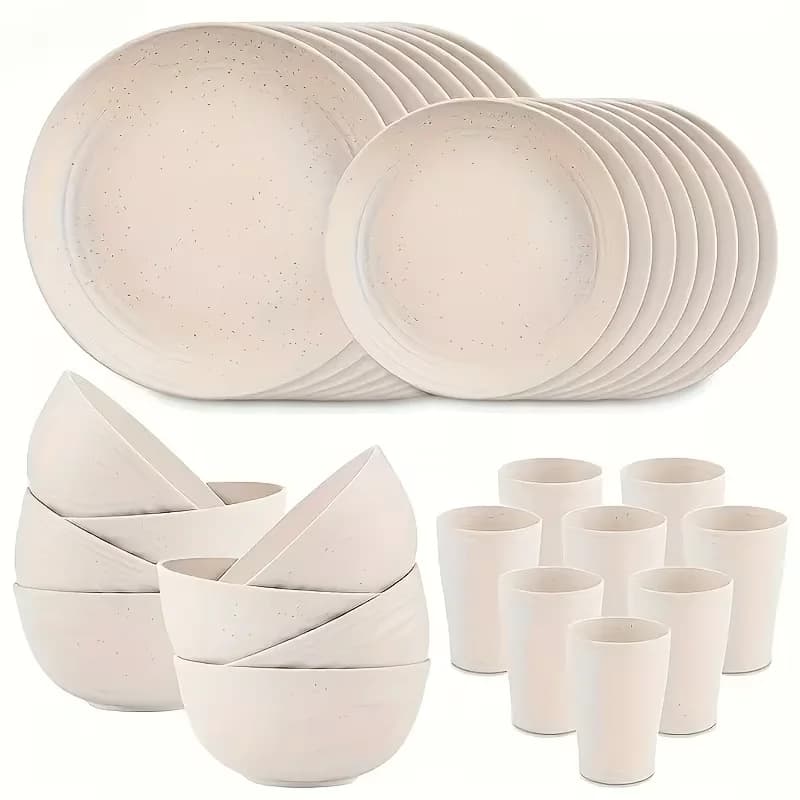 Juegos de vajilla de 32/16 piezas, que incluyen platos y tazones para 8 personas, con vajilla de plástico negro apta para uso en microondas y