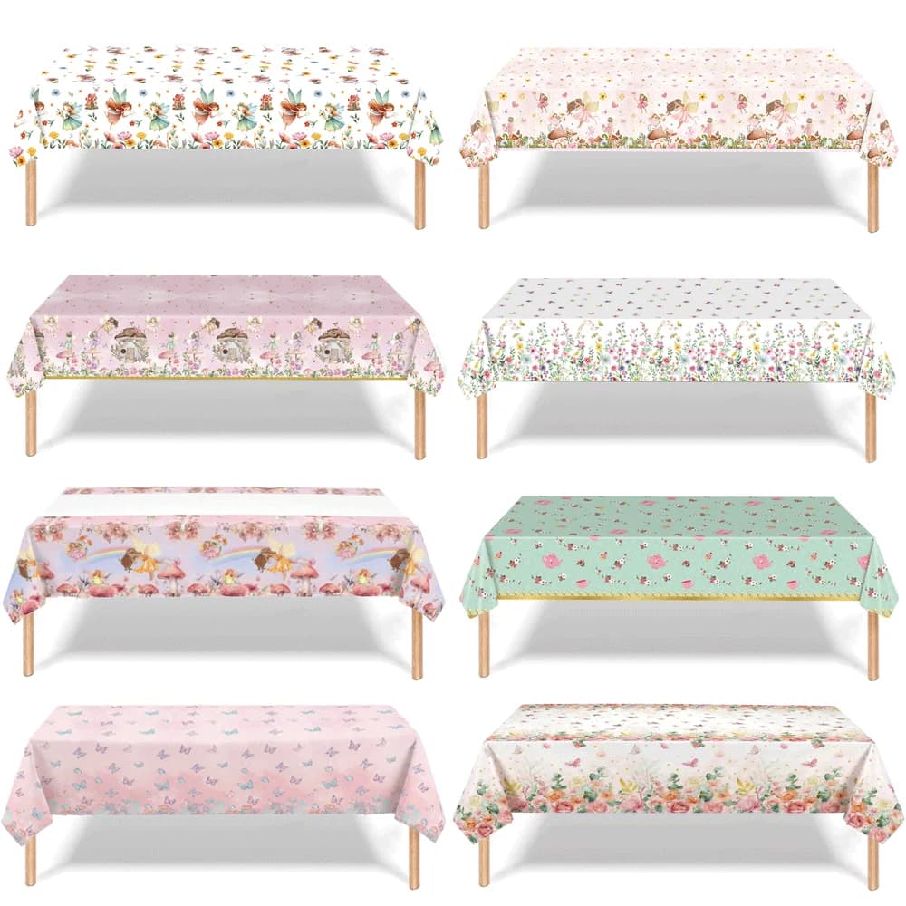 Juego de Vajilla de Papel con Diseño de Hadas, Mariposas y Flores para Fiestas de Primavera, Mantel, Decoración para Cumpleaños de Niñas, Baby