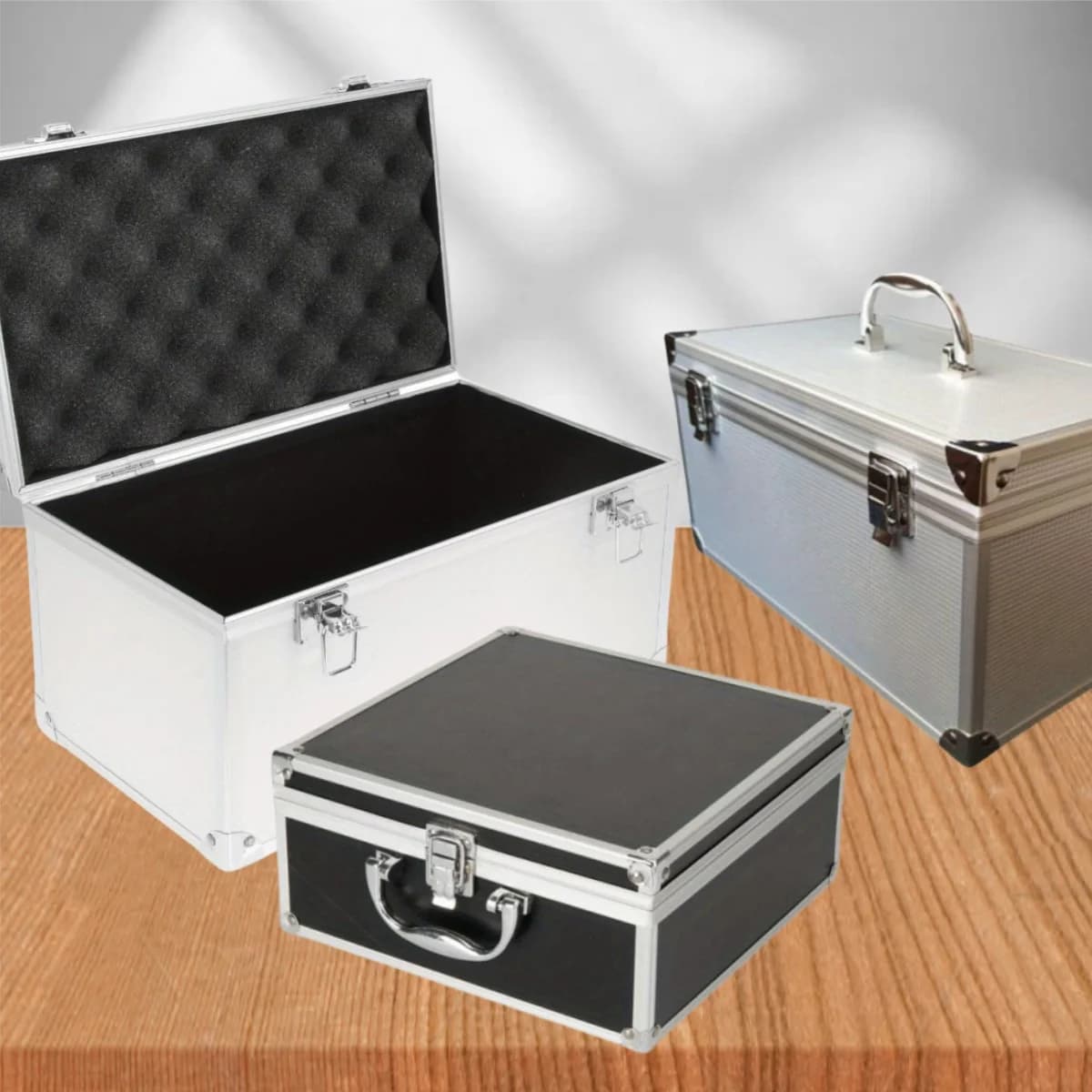 Piezas de maletas de aluminio, contenedores de artículos de tocador, juguete duro, organización de garaje, almacenamiento, caja de bloqueo de Metal