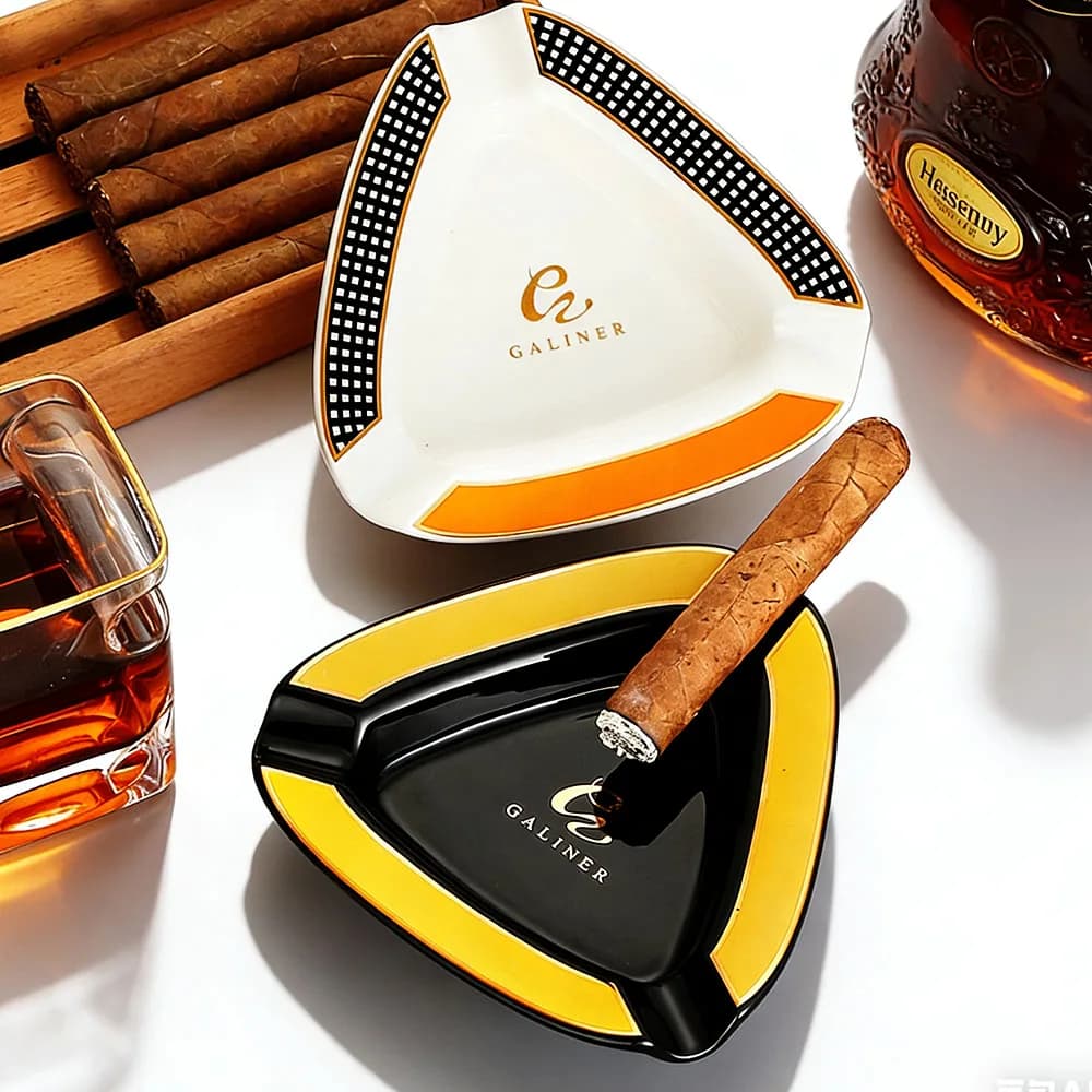 Cenicero de cerámica portátil para cigarros, bandeja para cenizas de tubo de 3 ranuras, accesorios de viaje, embalaje de caja de regalo