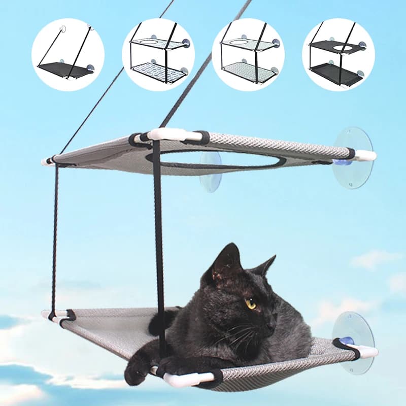 Hamaca con ventosa para gato, cómoda hamaca con ventosa, malla transpirable, camas dobles colgantes para mascotas, Verano
