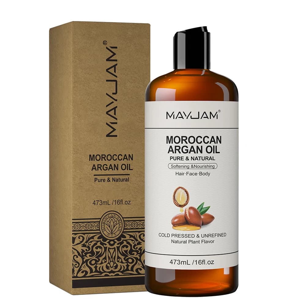 MAYJAM Aceite de Argán Marroquí Puro y Natural para Masajes en Rostro, Cabello y Cuerpo, Aceite de Almendras Dulces Prensado en Frío, Certificado