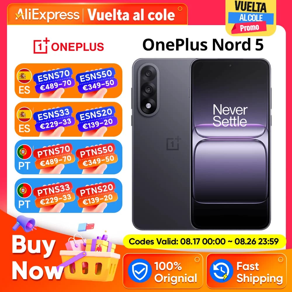 Teléfono móvil OnePlus Nord 5 5G (versión global) 8 GB + 256 GB / 12 GB + 512 GB, Snapdragon 8s Gen 3, Android 15, batería de 6800 mAh, 80 W,