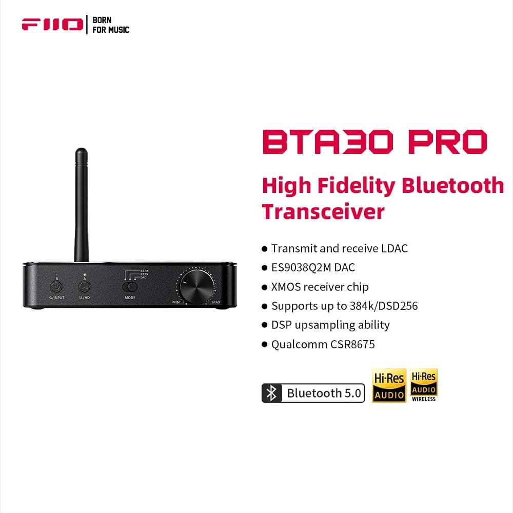 FiiO BTA30Pro HiFi inalámbrico Bluetooth 5,0 LDAC, 32 bits/384 khz, DSD256, 30M transmisor receptor para PC/TV/altavoz/auriculares