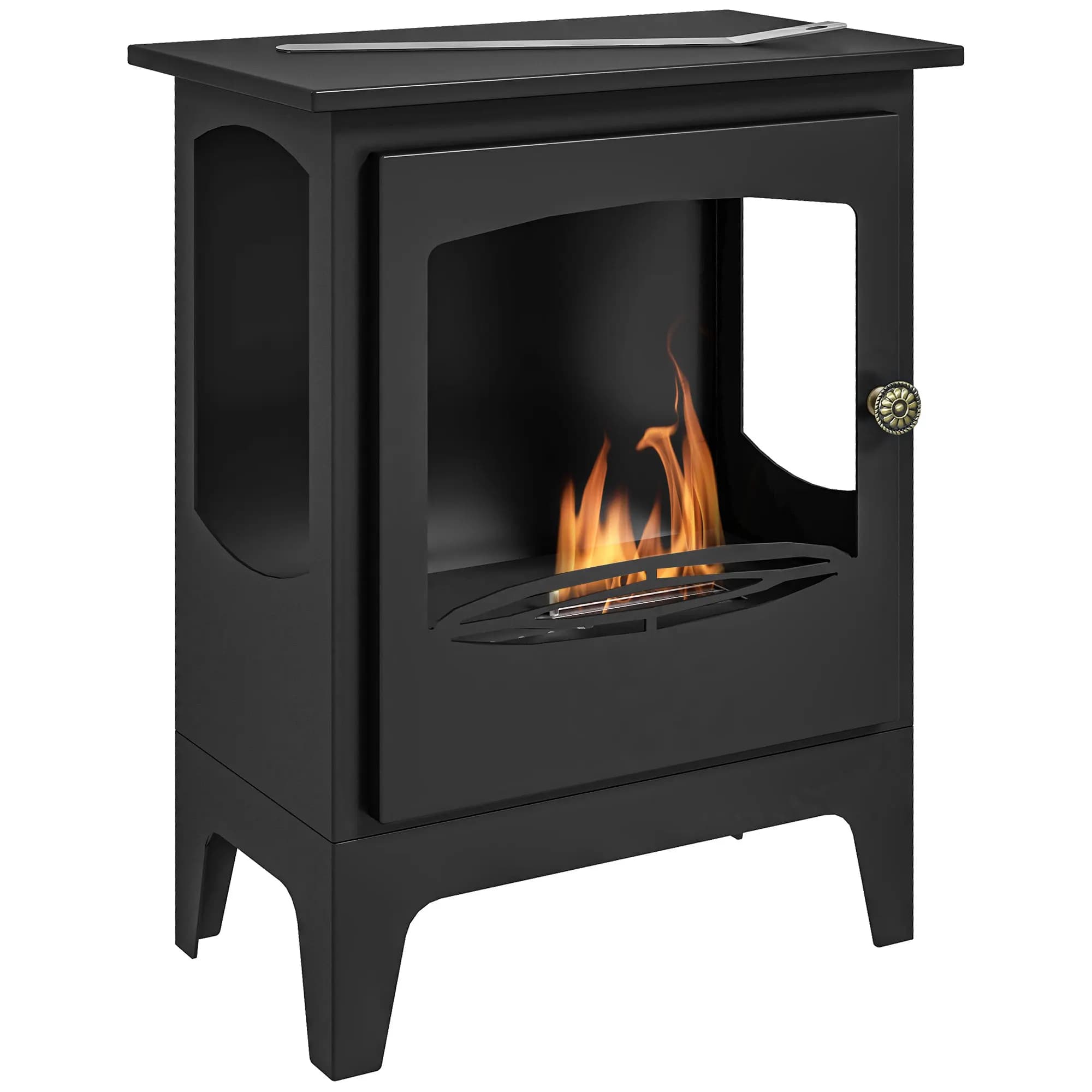 HOMCOM Chimenea de Etanol 7000BTU Chimenea de Bioetanol de Acero Tanque de 0,9 L Tiempo de Combustión 3H 39x26x54 cm Negro