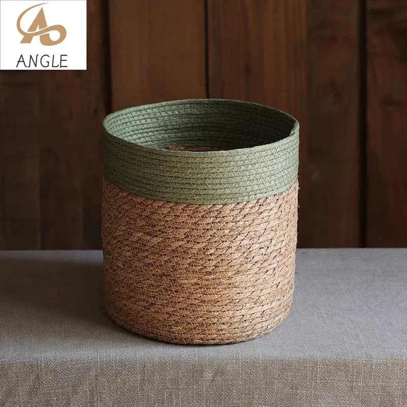 Cesta de Almacenamiento de Paja Natural - Maceta Decorativa Tejida |   Decoración Moderna para el Hogar, Sala de Estar, Dormitorio, Tienda y Jardín