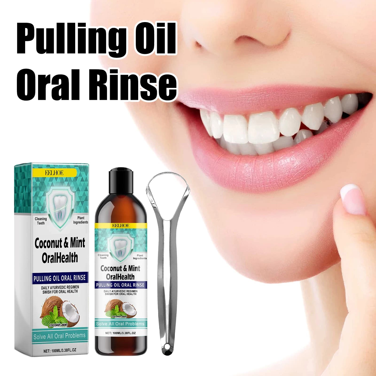 Gotas de reparación gingival, aceite para tirar de menta y coco, enjuague bucal, alivia el dolor de muelas, elimina el olor, aliento fresco,