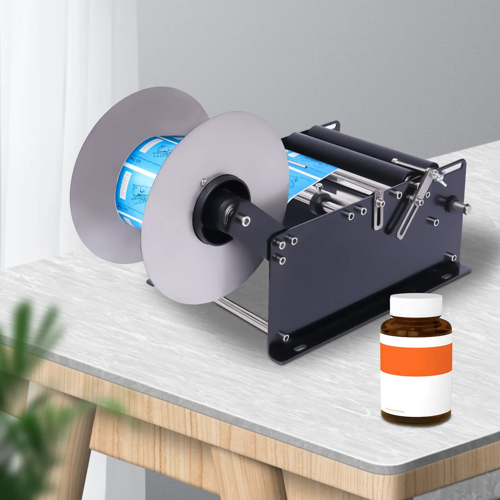 Máquina etiquetadora redonda Manual de MT-30, aplicador de etiquetas de botella de 30 uds/min, máquina aplicadora de etiquetas ajustable de ancho de