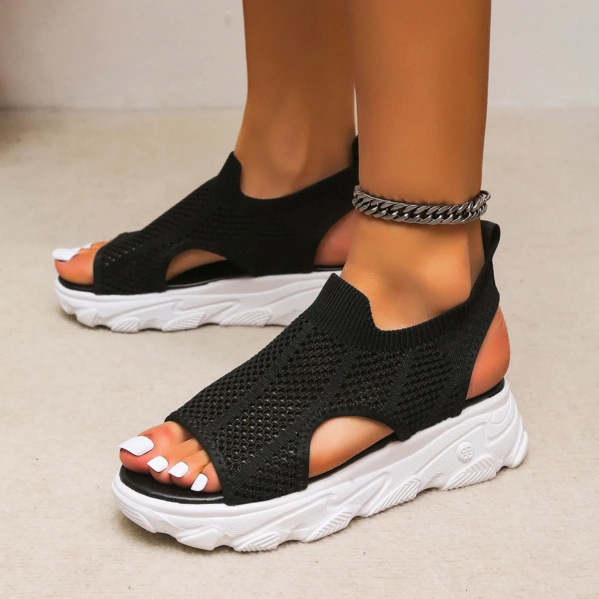 Sandalias impermeables de verano 2025, zapatillas transpirables de talla grande para mujer, zapatos informales con plataforma y Punta abierta,