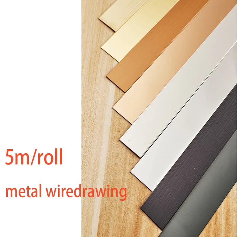 5M/rollo de pegatinas de pared de líneas decorativas planas de acero inoxidable, tira autoadhesiva de borde de techo de pared de fondo dorado y
