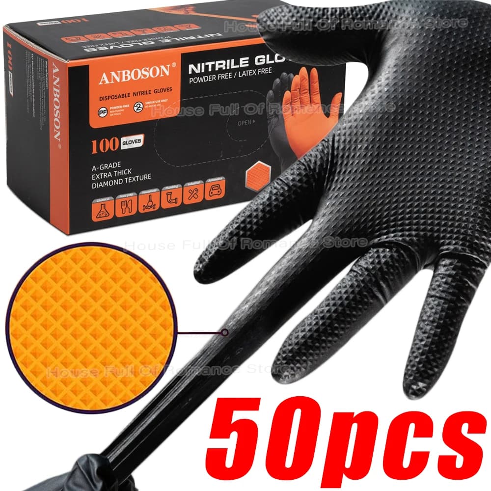 Guantes de Nitrilo Resistentes de 8 Milésimas de Pulgada, Extra Gruesos, para Mecánicos, Hogar y Jardín, Guantes Desechables con Agarre Texturizado