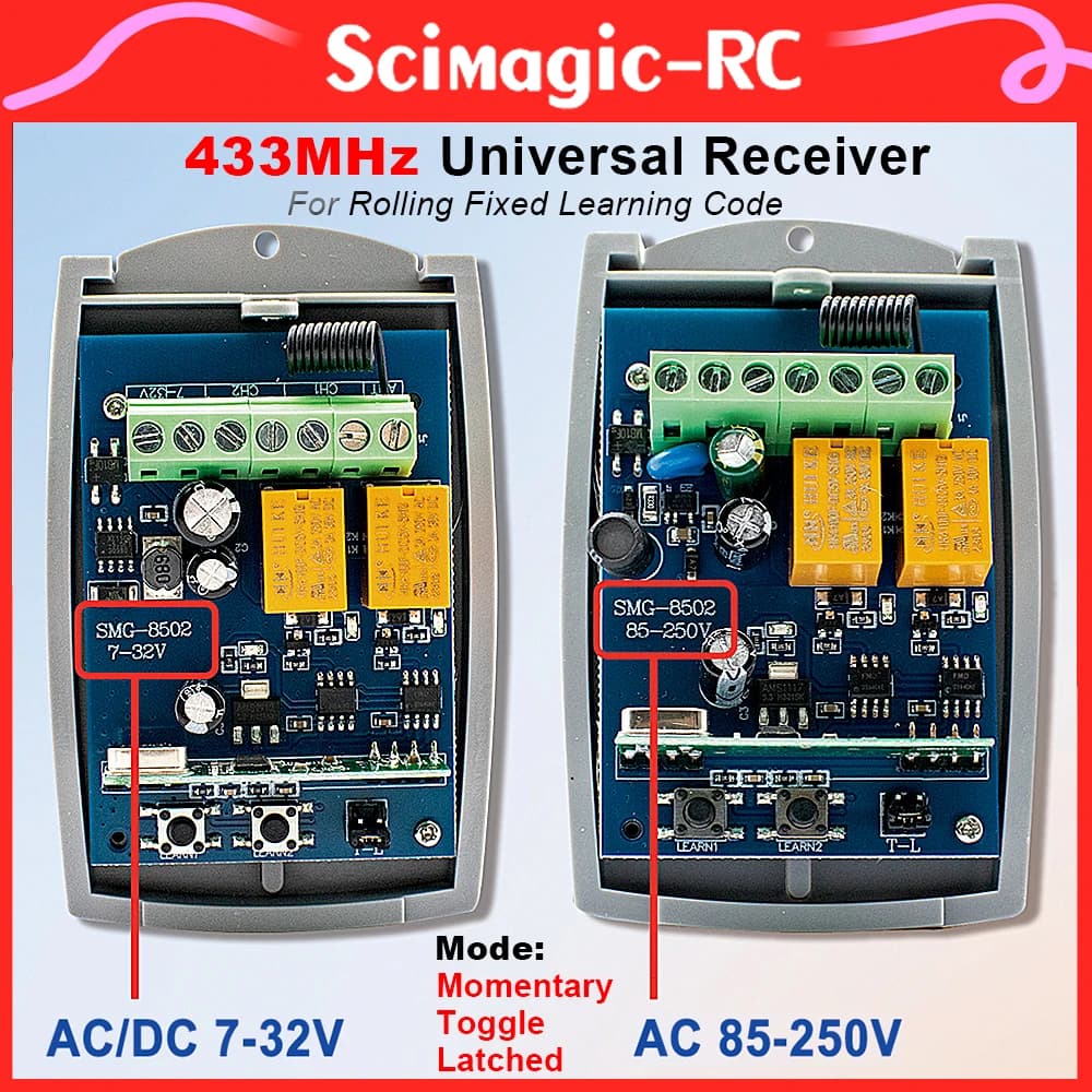 Control remoto inalámbrico universal de 433 MHz. CA CC 7-32V 220V. Receptor y transmisor de relé RF de 2 canales. para el control de puertas y