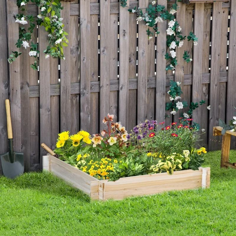 Cama para Jardín y Huerto de Madera de Abeto, Montaje sin Tornillos, 100x100x16cm