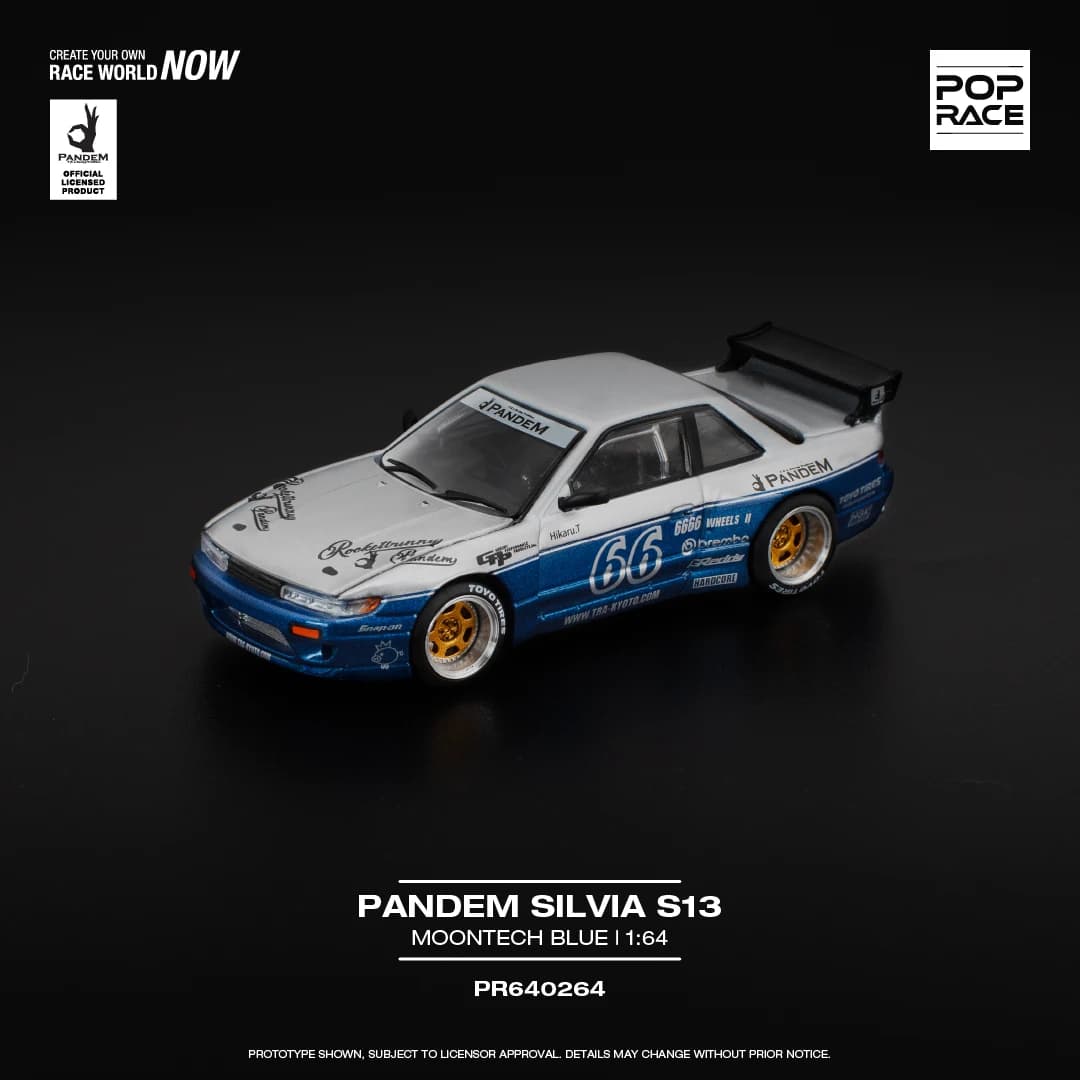 POP RACE 1:64 PR640264 Nissan Pandem SILVIA S13, Modelo de Auto de Aleación Fundida a Presión, Artículo Coleccionable