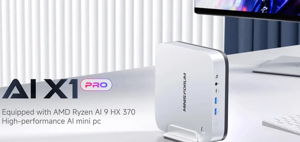MINISFORUM AI X1 Pro AMD AI 9 HX 370, Computadora con IA y Lector de Huellas Dactilares, 128GB 4TB WiFi7 BT5.4, Mini PC con Almacenamiento Masivo