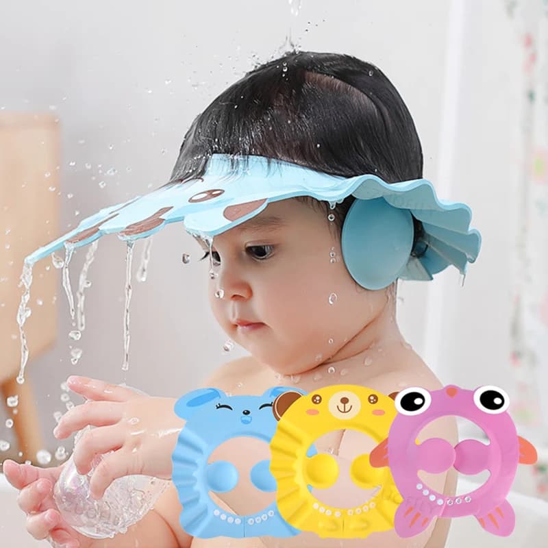 Gorro suave para Baby Shower, gorro ajustable para lavar el cabello para niños, protección para los oídos, champú seguro para niños, ducha de