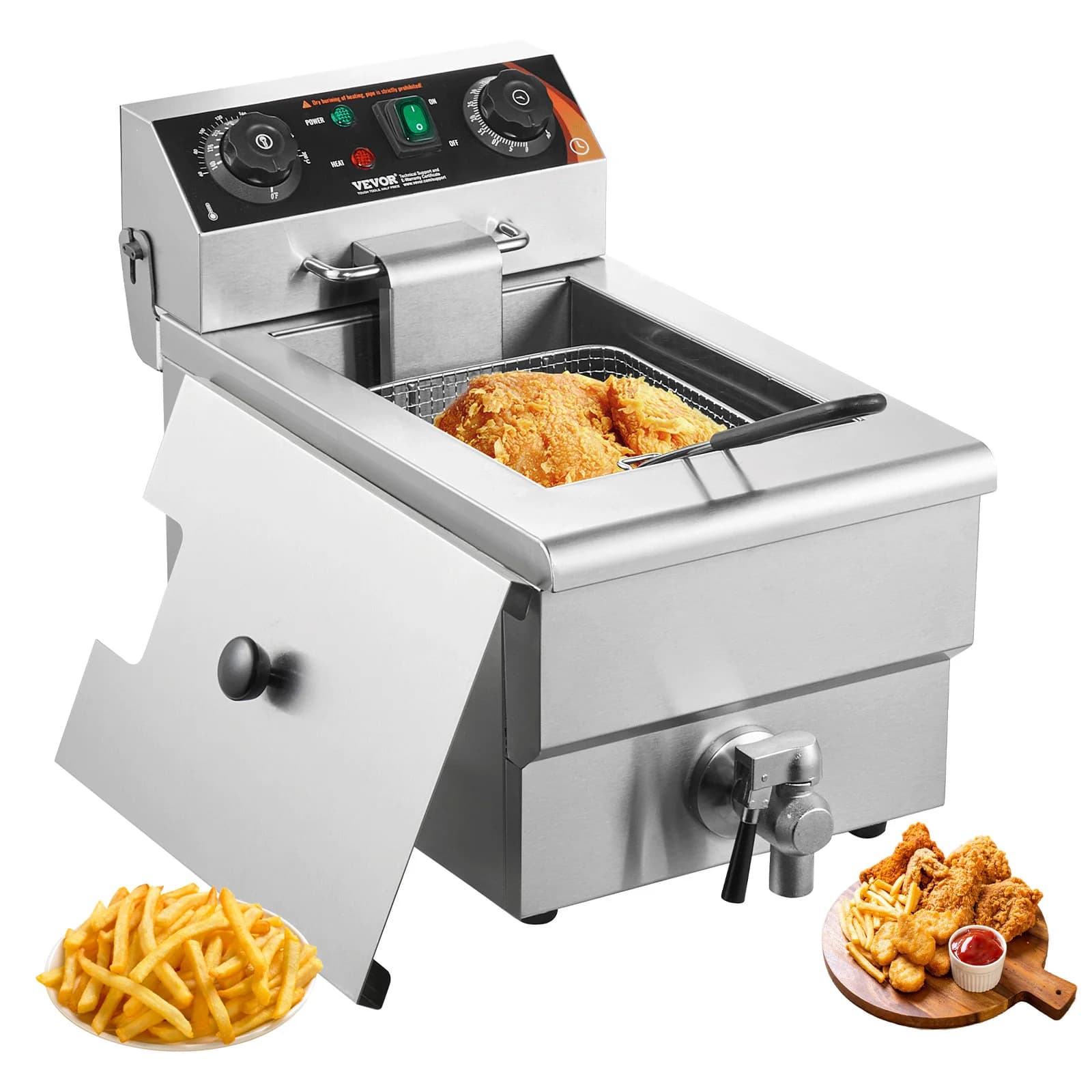 SucceBuy Freidora comercial Freidora eléctrica de encimera con cesta Freidora de un solo aceite de acero inoxidable con control de tiempo y