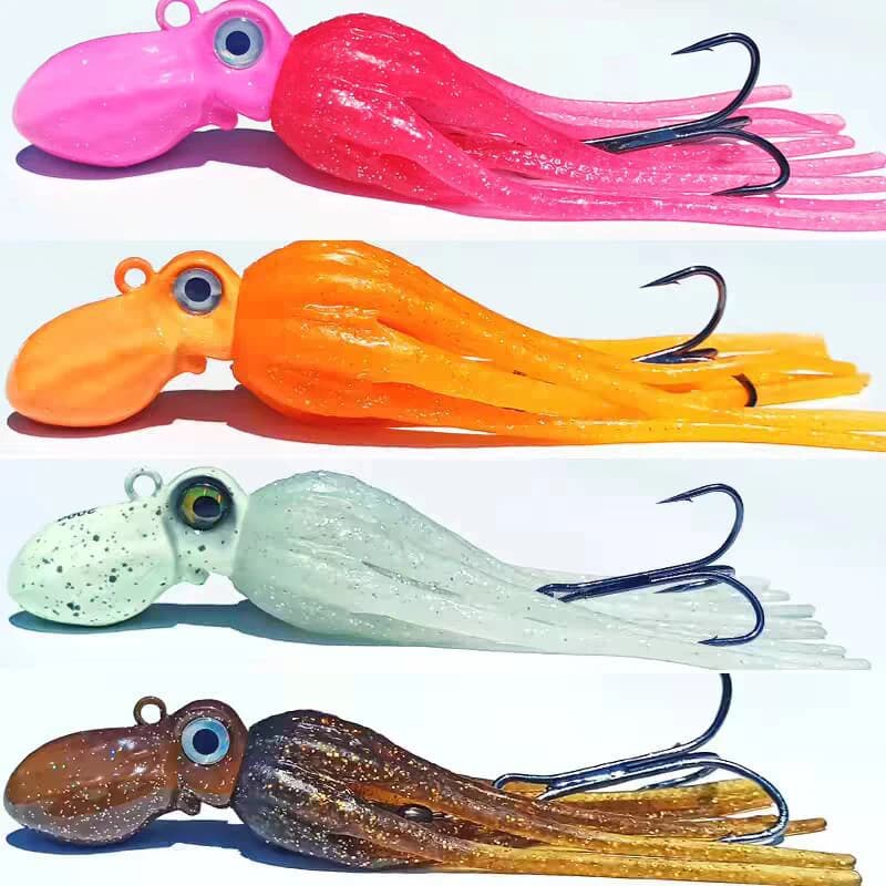 Señuelo de pesca brillante con cabeza de Metal, falda de calamar y pulpo, cebo con anzuelo, 100g150g200g250g300g350g400g, señuelo de pesca de