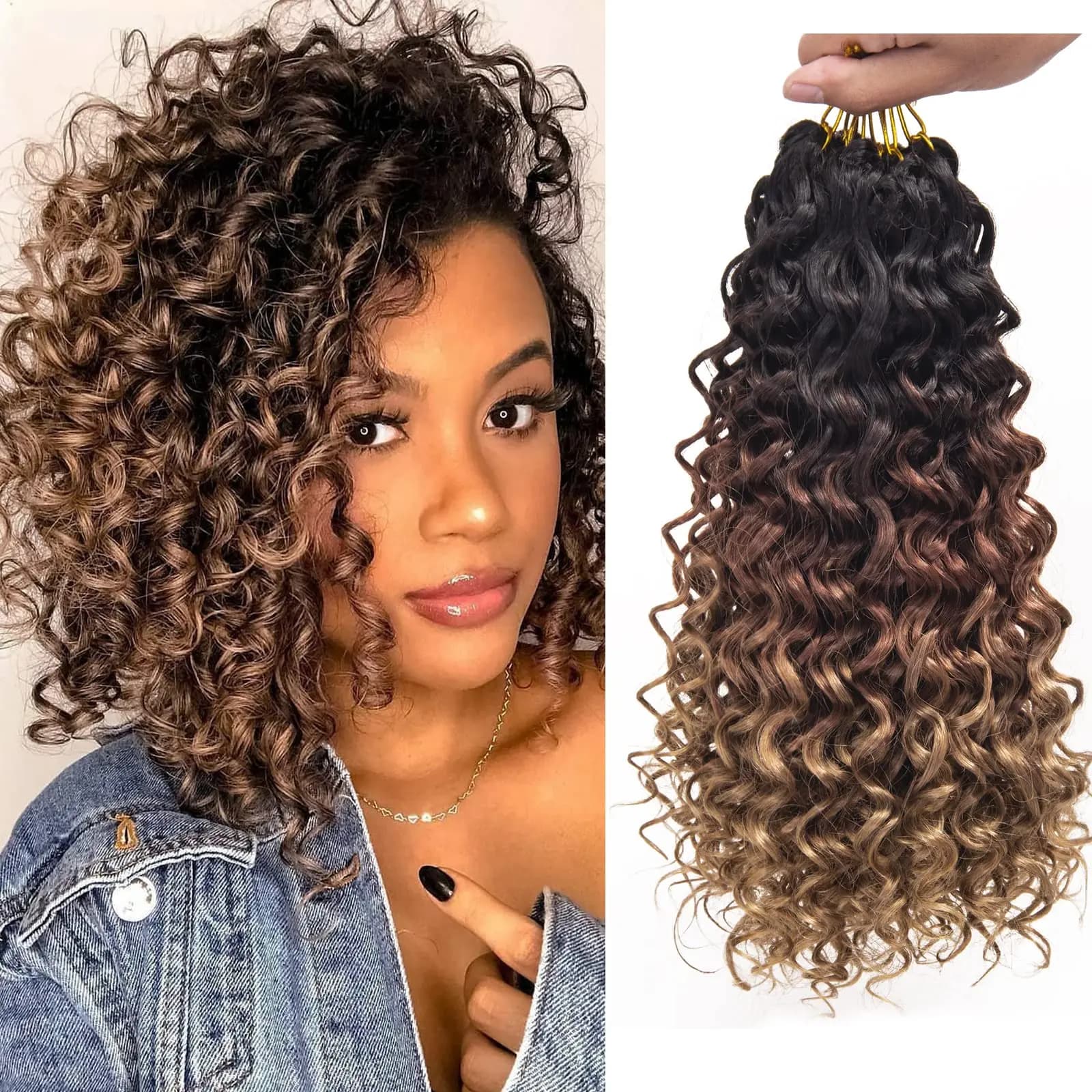 12 "GoGo Curl pelo de ganchillo pelo corto y rizado de ganchillo para mujeres onda de agua trenzas de ganchillo de giro profundo pelo trenzado