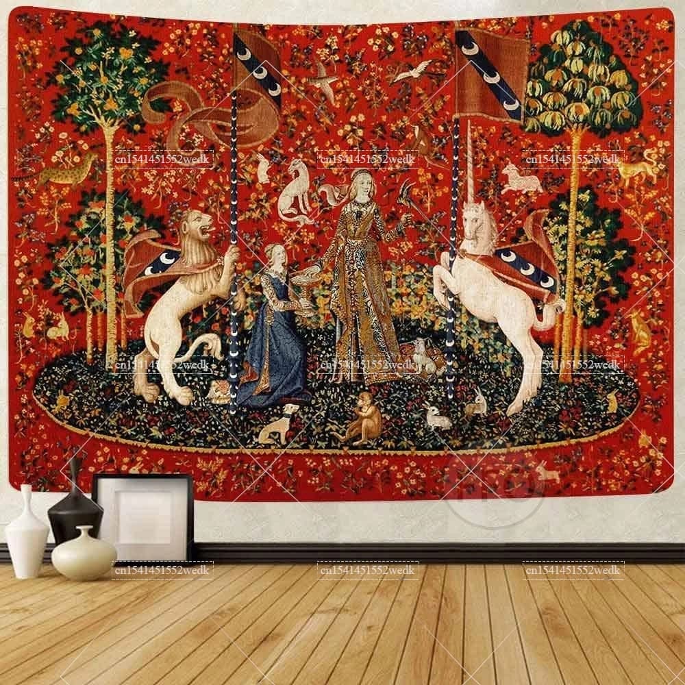 Tapiz Medieval de Maiden y unicornios para colgar en la pared, decoración de habitación estética del antiguo egipto, alfombras de decoración de