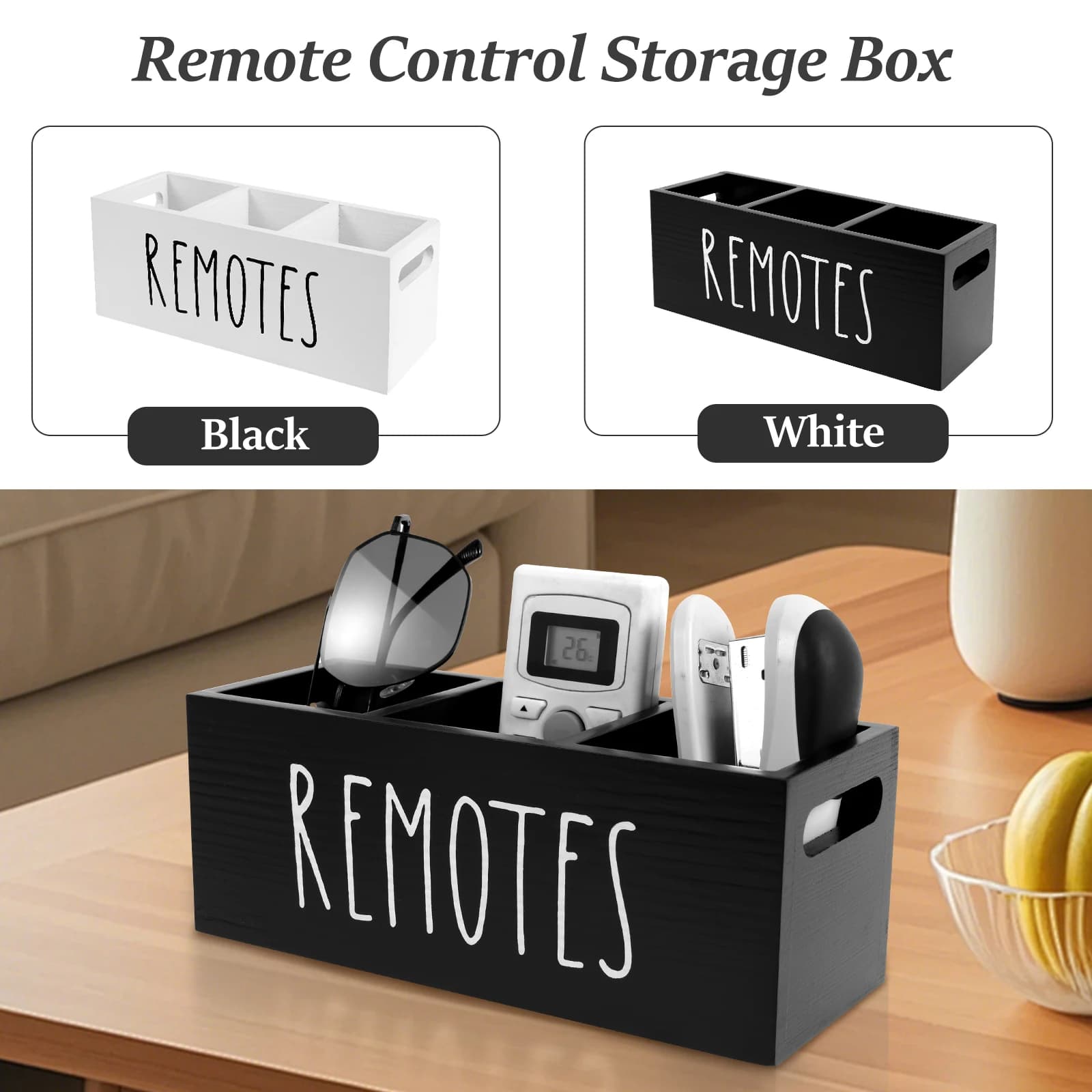 Soporte de Control remoto de TV con 3 compartimentos para sala de estar, organizador de controlador de madera, organizador de mesita de noche suave