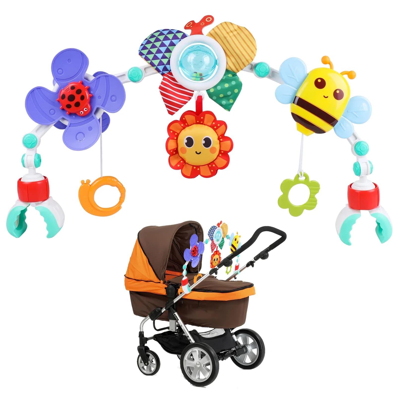Juguete para cuna con arco de juego para bebé, juguetes móviles colgantes plegables con sonajero, para cochecito de bebé recién nacido, asiento de