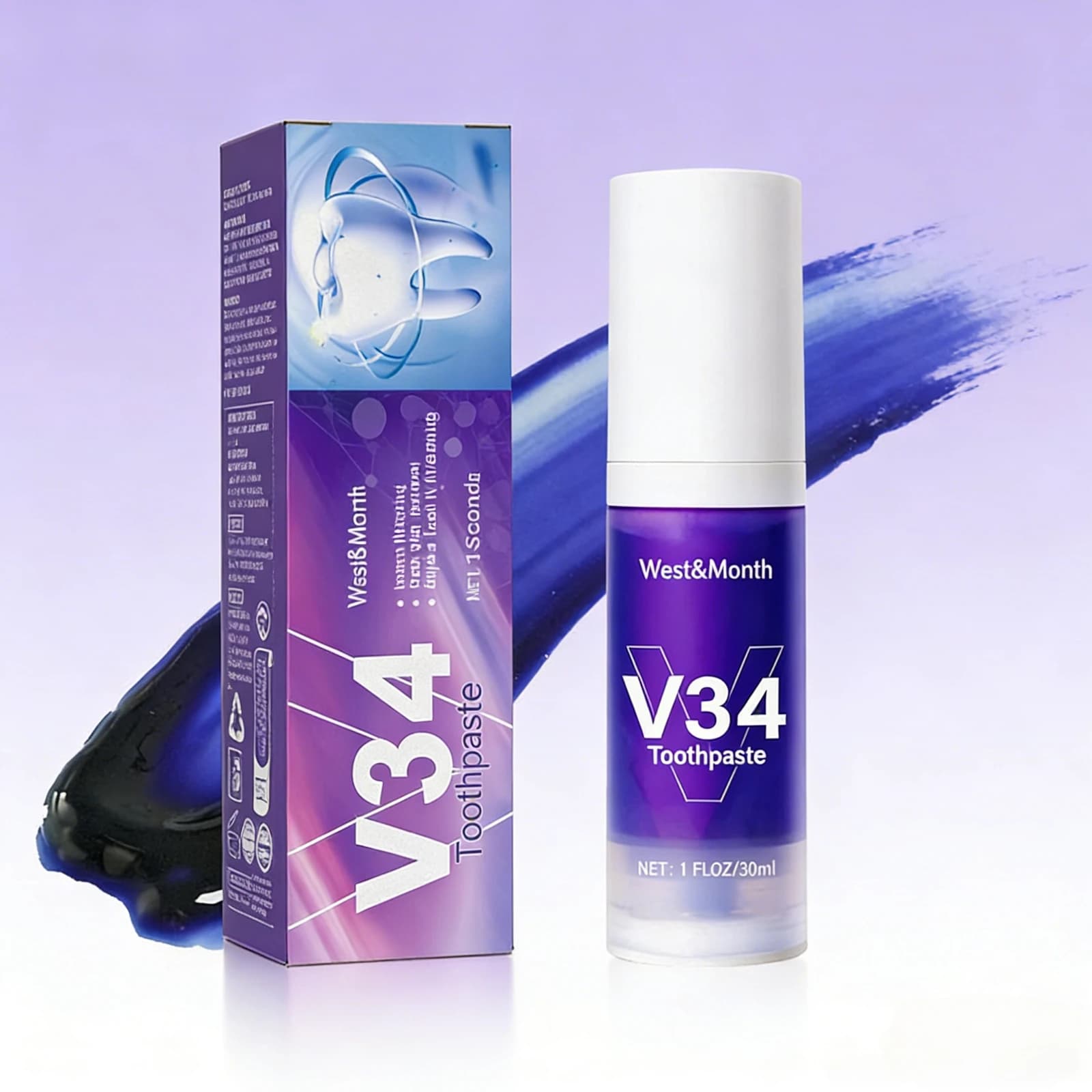 Espuma Dental V34 Morada, Limpia los Dientes, Protege las Encías, Refresca el Aliento, Cuidado Bucal, Pasta Dental en Formato Dispensador