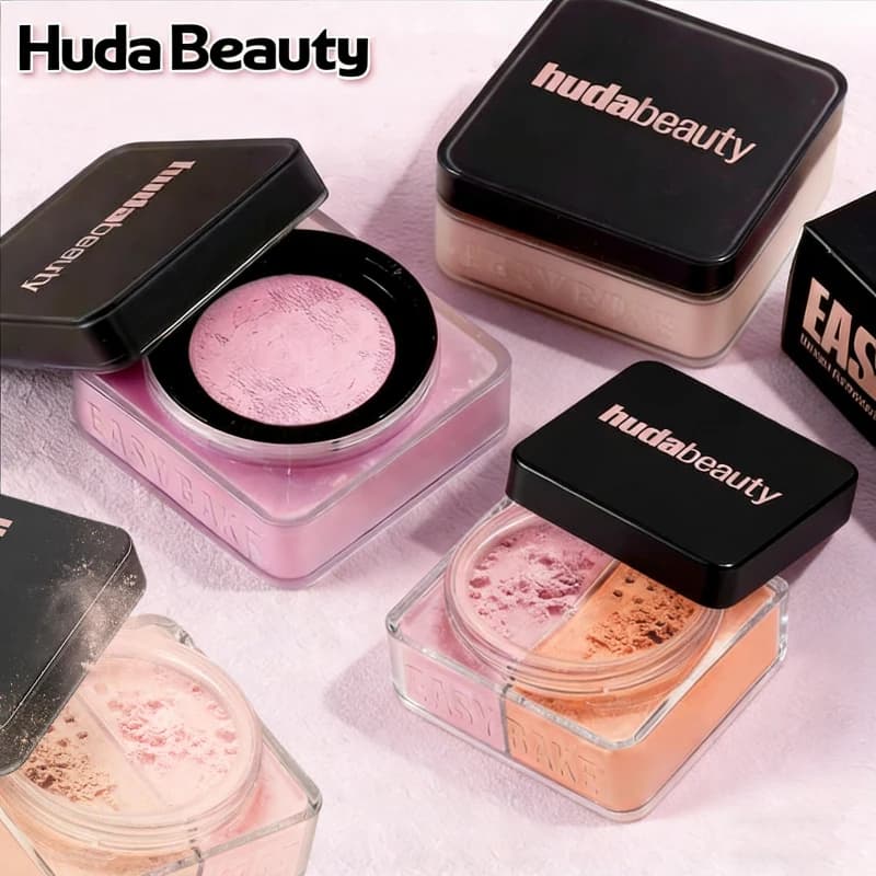 Huda Beauty Polvo Suelto Fijador Horneado de Larga Duración Control de Grasa Maquillaje Formal Polvo Facial Mate Impermeable Iluminador Corrector