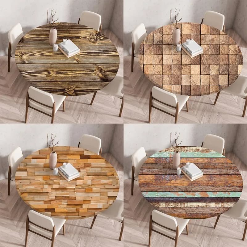 Mantel redondo de cocina con patrón de tablón de madera con estampado 3D, decoración para fiesta de boda, mesita para café de sala de estar,