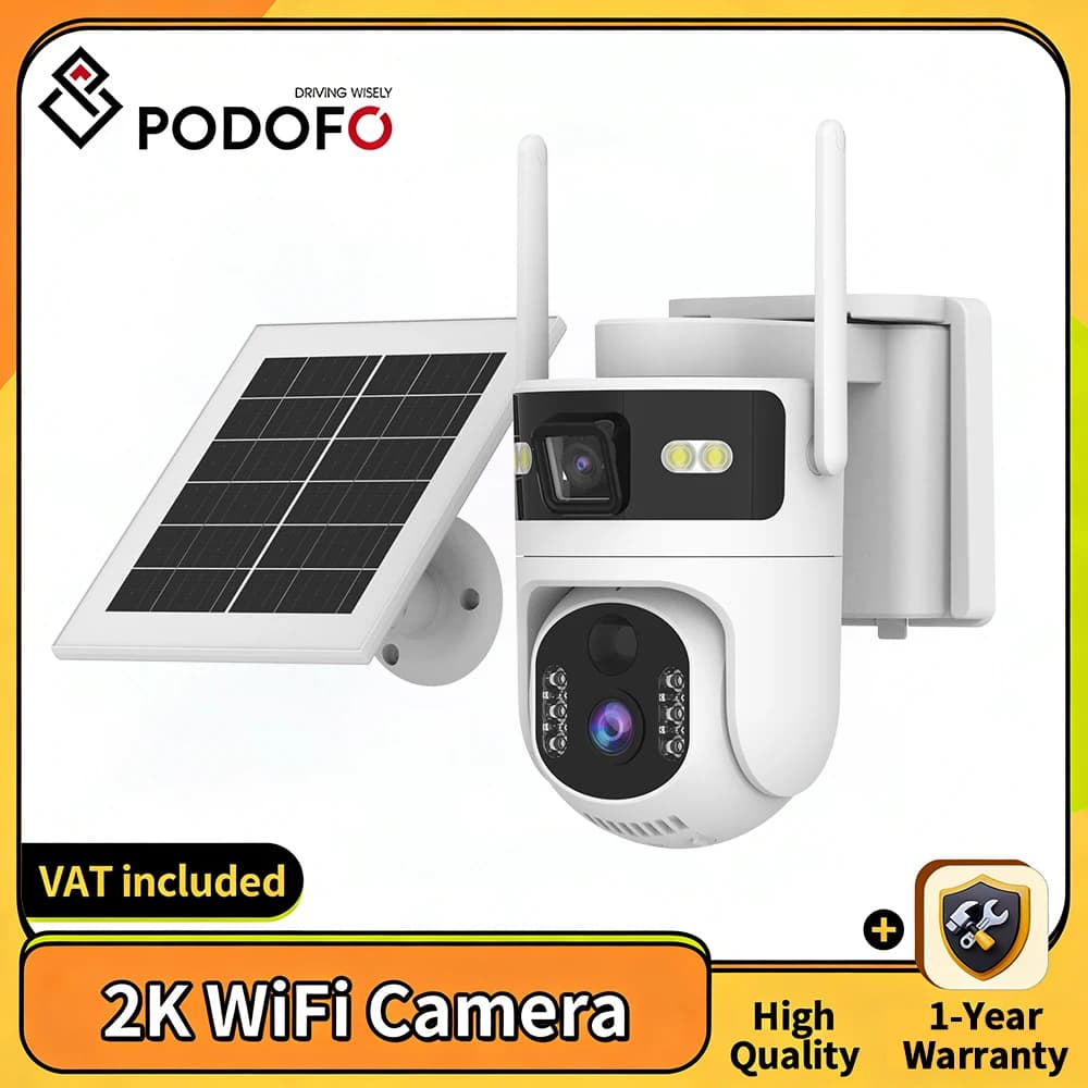 Cámara de Vigilancia Inteligente WiFi con Visión Nocturna a Color, Doble Lente 2K 300W, Energía Solar, PTZ, IP, para Exteriores