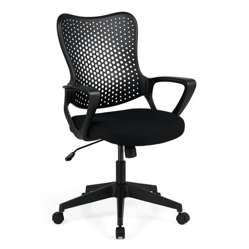 Silla de Oficina Ergonómica con Reposabrazos, Asiento Acolchado y Respaldo en Forma de Mariposa - Negra
