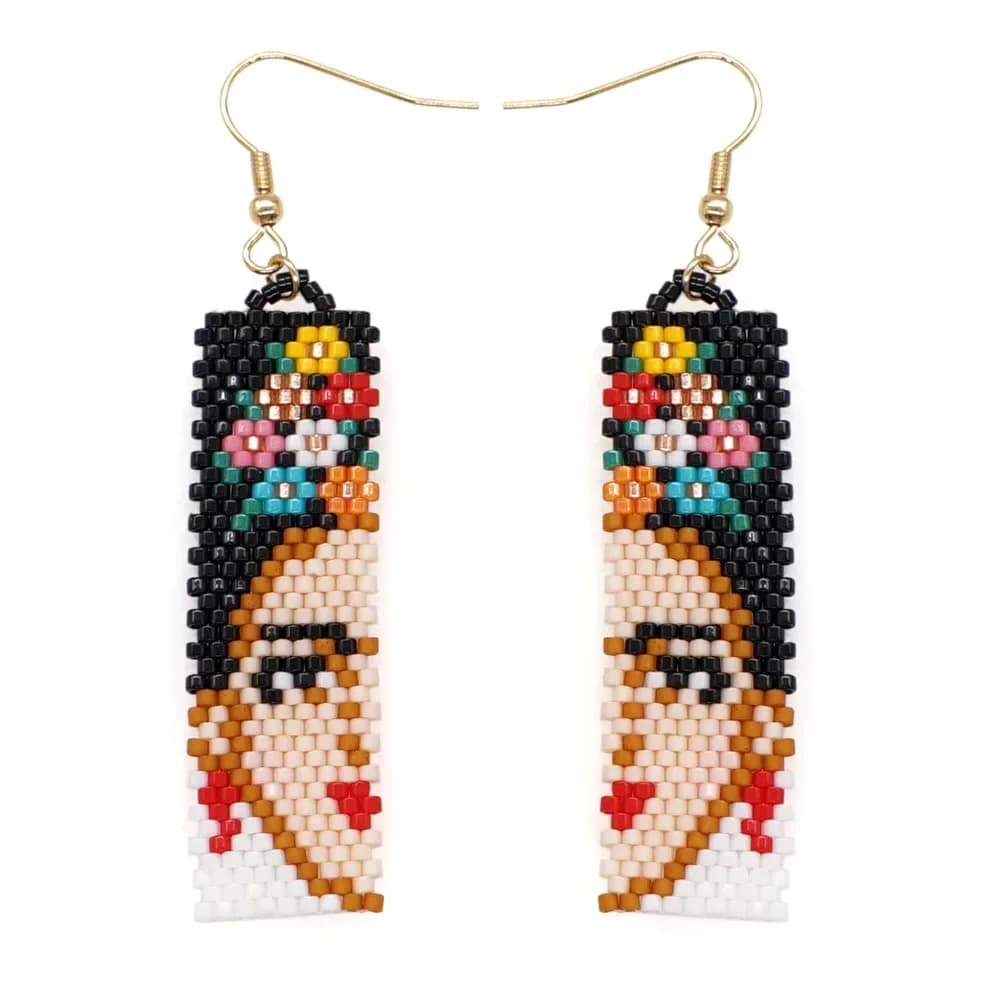 Pendientes de cuentas de arroz tejidos a mano retrato de cabeza de moda rebordear geometría Bohemia Simple pendientes de flecos Retro señora