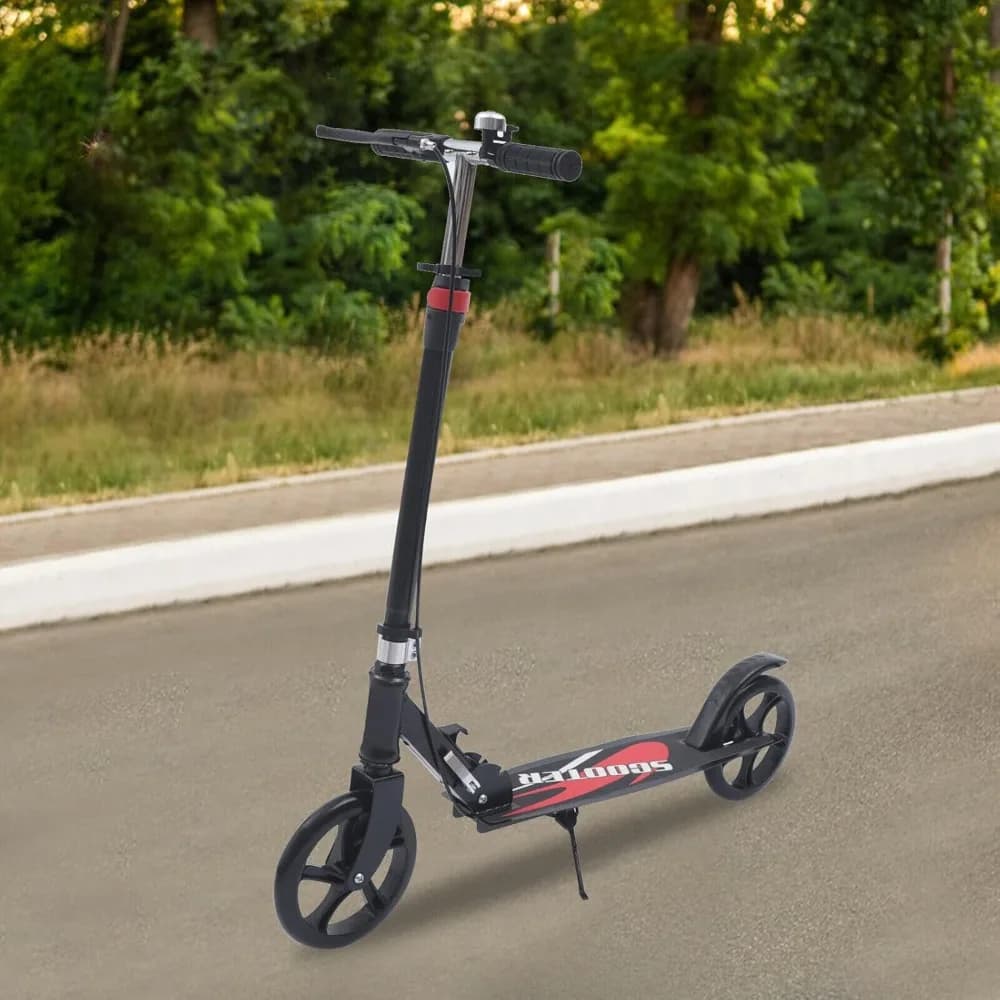 Patinete Plegable de 200 mm de Ancho, Color Negro, con Freno y Cesta de Almacenamiento - Acero al Carbono PU, Carga de 330.69 Libras, Manillar