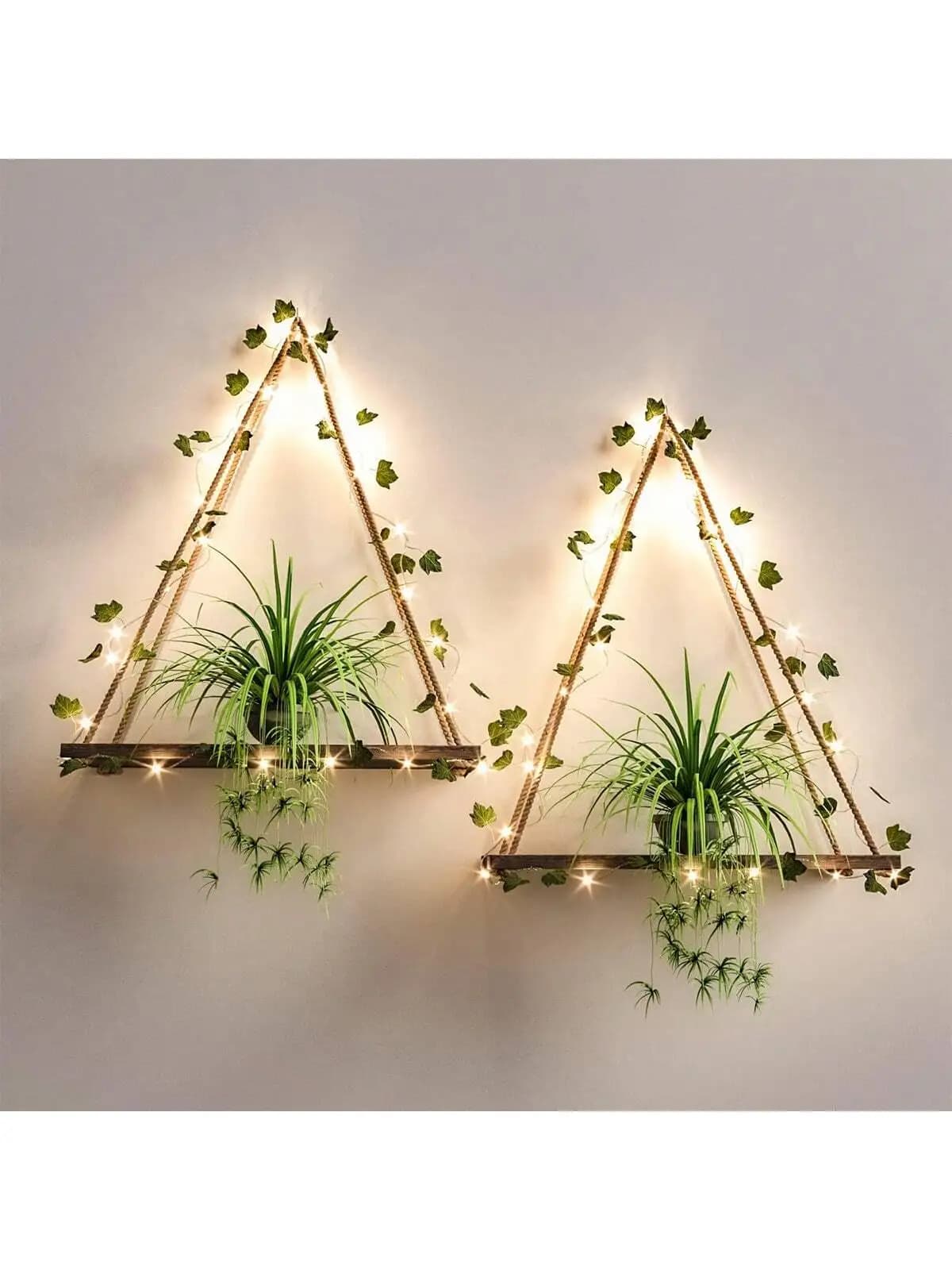 Estante de madera con decoración colgante de hojas, estante LED, decoración estética para habitación, estantes flotantes, soporte de exhibición