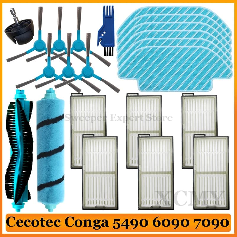 Para Cecotec Conga 5490 6090 7090 Robot repuestos de aspiradora Cepillo Lateral principal filtro Hepa paño de mopa Accesorios