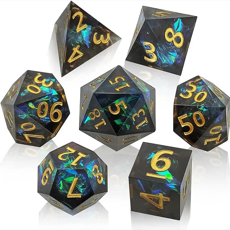 Juego de dados poliédricos afilados de resina, 7 Uds., molde, juego de rol, juguete de color, juego de mesa, juego de grupo para correr, decoración