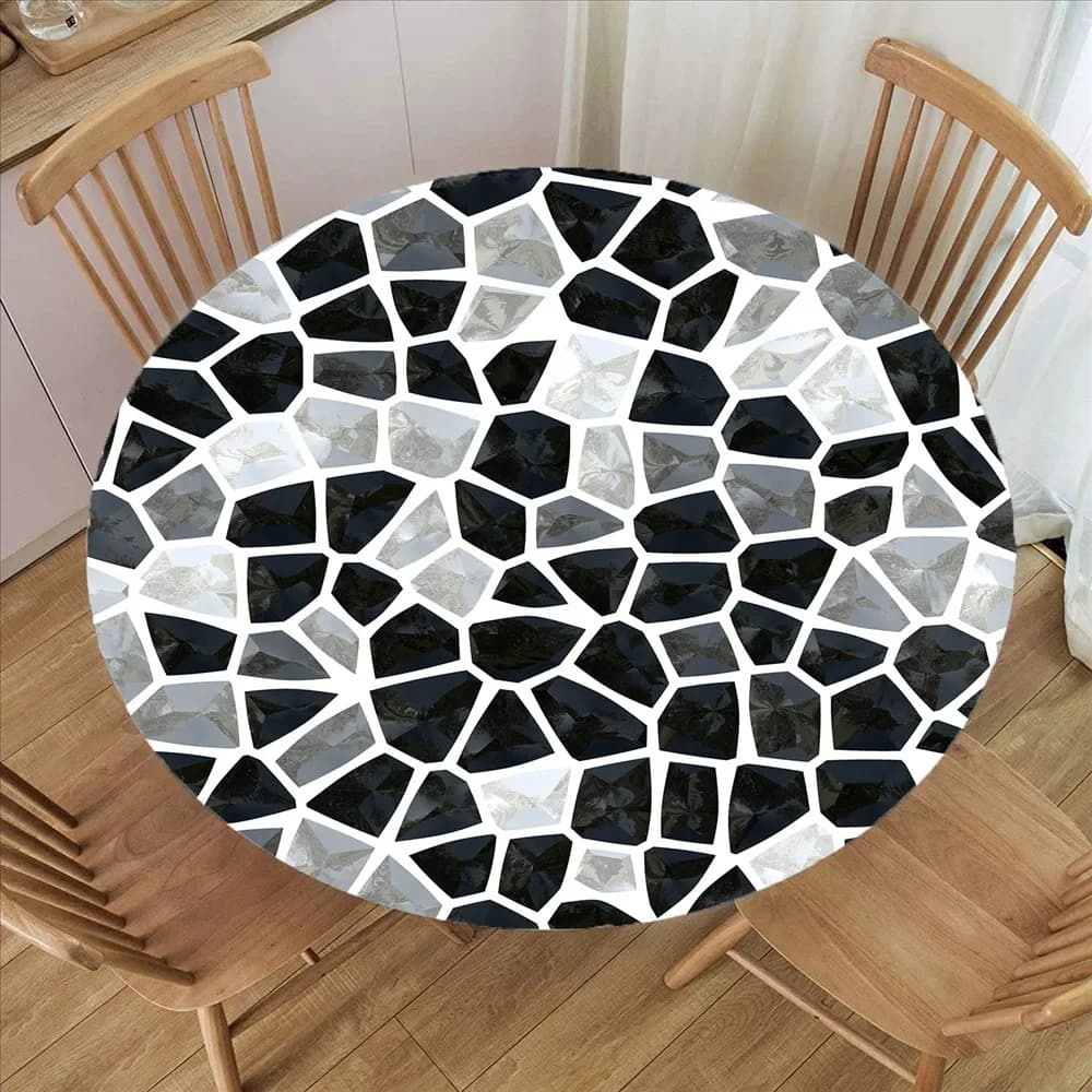 Mantel redondo con patrón de mosaico, impermeable, resistente al aceite, resistente a las manchas, lavable, borde elástico, antideslizante, a prueba