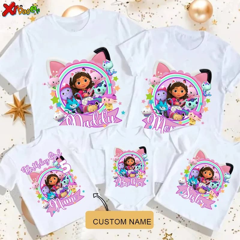 Camiseta de cumpleaños con nombre personalizado para niñas, trajes a juego para la familia, fiesta, niño pequeño, bebé, aspecto familiar, 5, 8