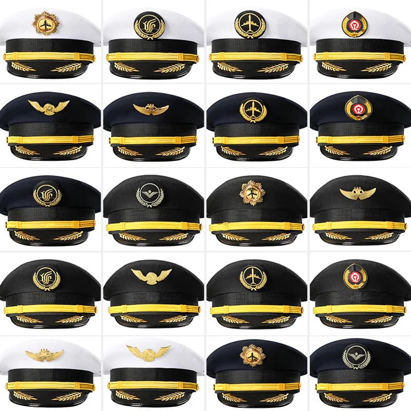 Sombrero de capitán de calidad, sombrero de cornisa grande, gorra de aviación, sombreros de fiesta de rendimiento de piloto para cabeza pequeña y
