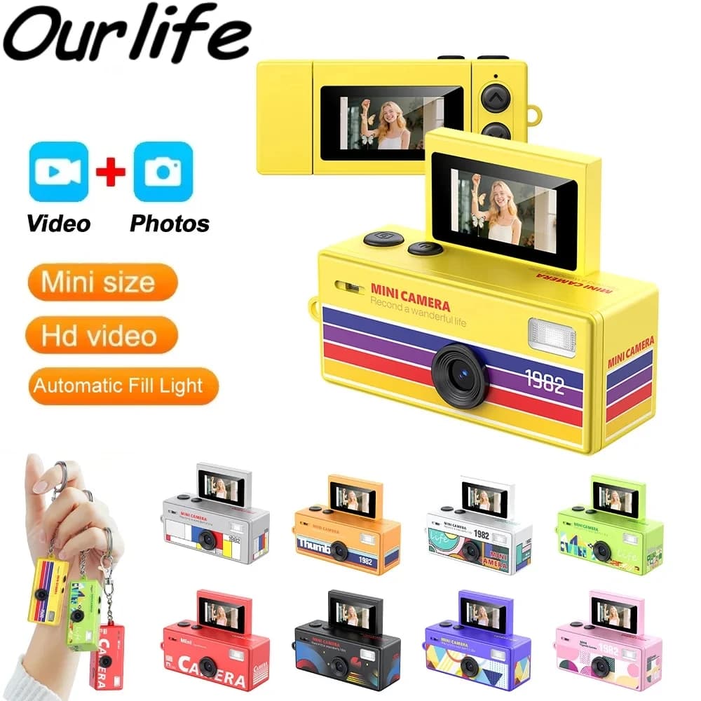 Cámara Digital Ourlife 180 °   Cámara de Video Retro con Pantalla Abatible para Selfies, Compatible con Tarjeta de Memoria HD, Videocámara Muy