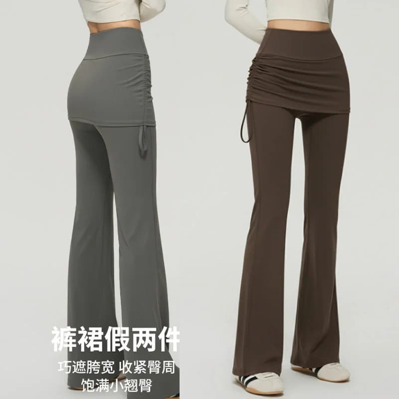 Pantalones de Yoga de cintura alta para mujer, pantalones deportivos acampanados, falda que cubre la cadera, mallas para correr, entrenamiento de